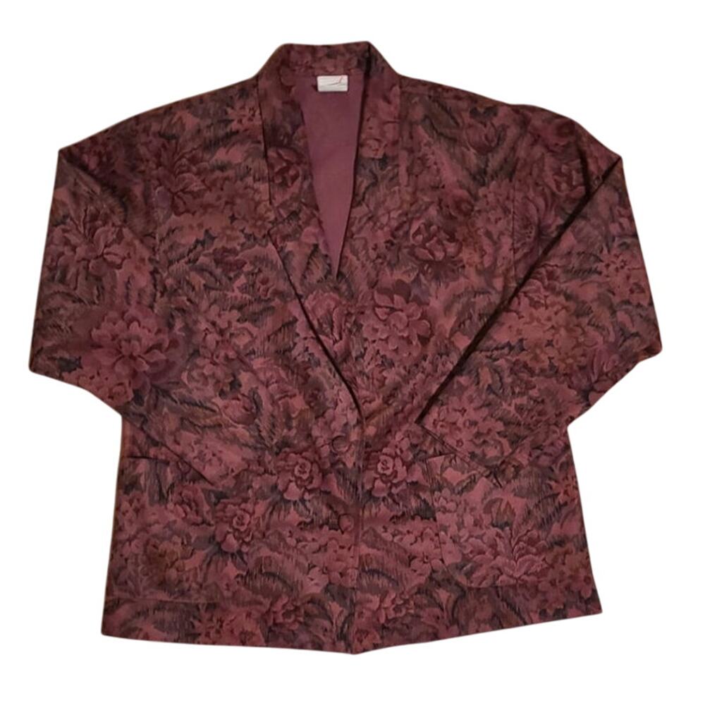 Vintage GW GRAFF Women's Floral Purple Maroon Career Blazer Jacket Sz 12P